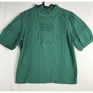 Universal Thread Blouse Womens Short Puff Sleeve Green Lace Crochet Boho Top S